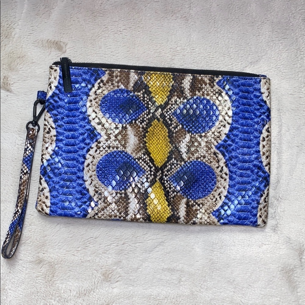 Christian Siriano Blue and Yellow Snakeskin Wristlet with Luxurious Gloss